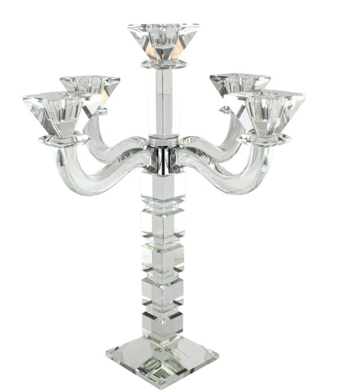 Crystal Candelabra 5 Branch Square Design 18" - The Judaica Place